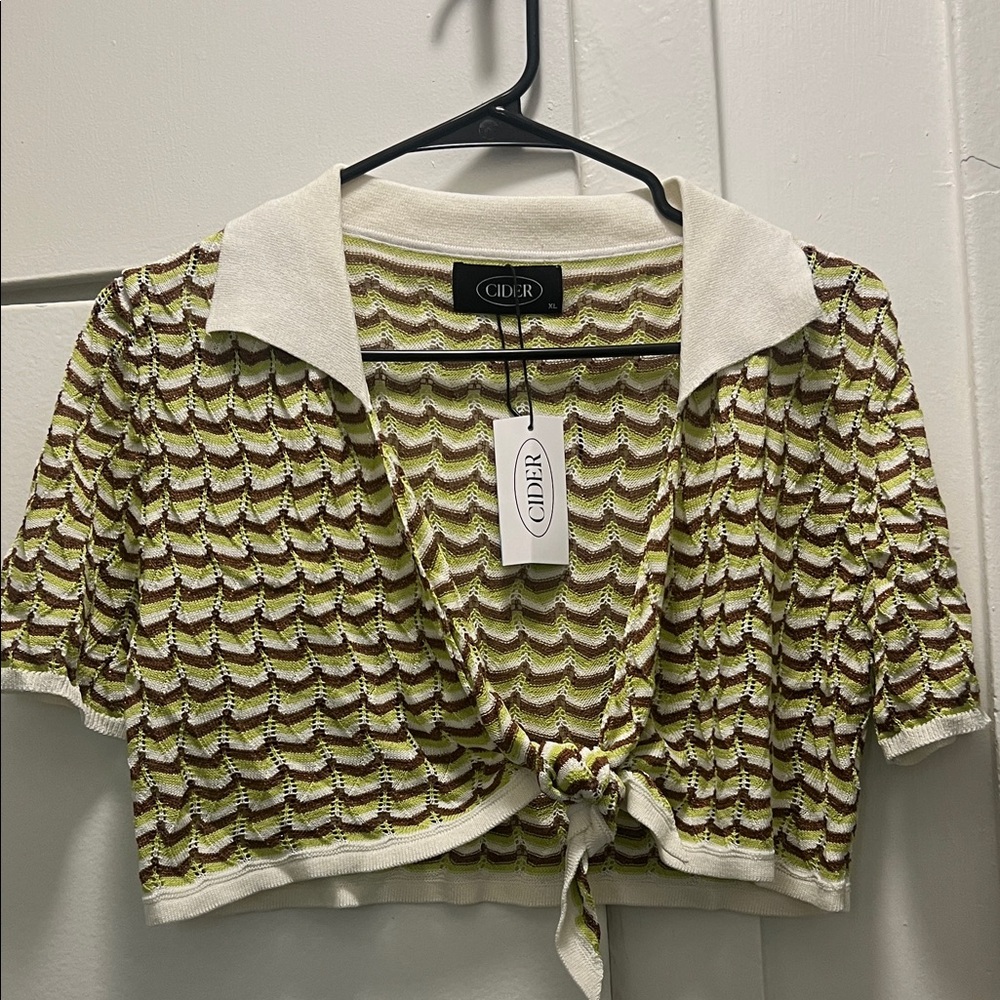 Cider Women's Green and Brown Patterned Crop Top